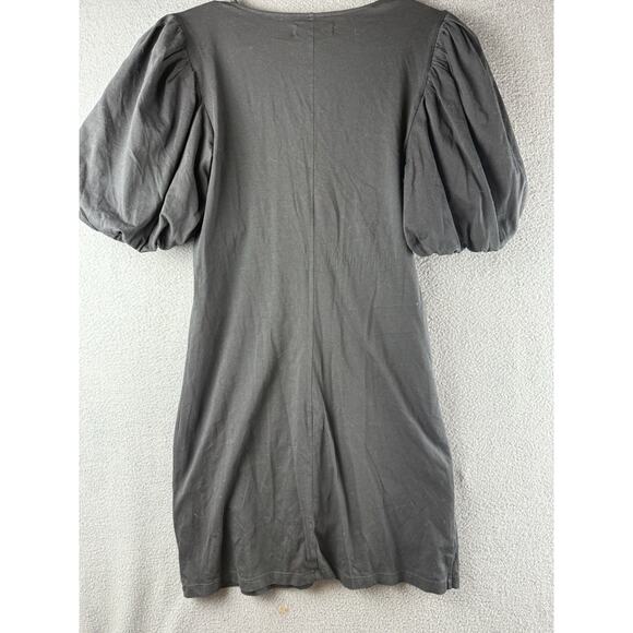 FRAME Puff Sleeve BLACK Organic Cotton Light Black A-Line Dress Sz Med - Picture 5 of 8